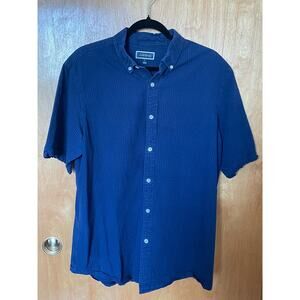 Club Room Navy Black Stripe Seersucker Short Sleeve Button Down Shirt Size L